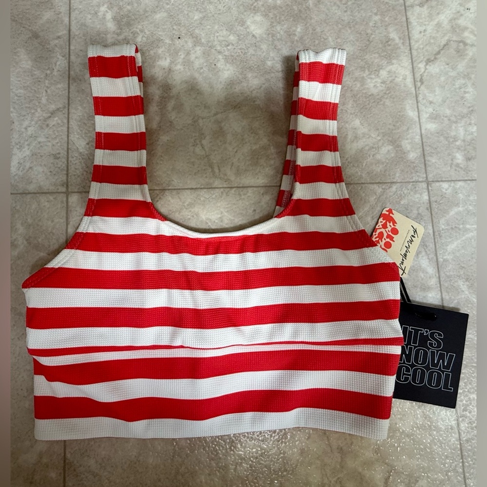 Free People It's Now Cool The Banded Crop Surf Top - Red/White Size S
